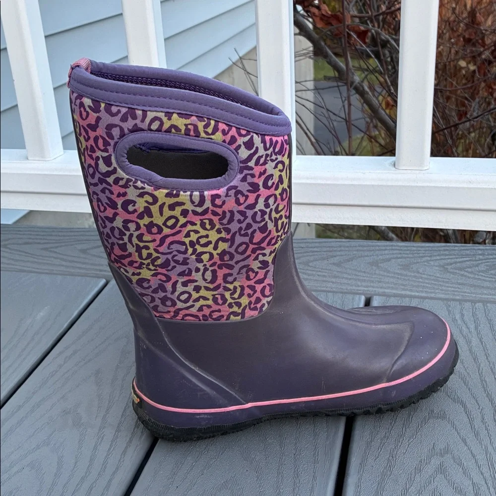 BOGS Youth Girl Classic II Rain Snow Boots Purple Leopard Print US Size  5/EU 38